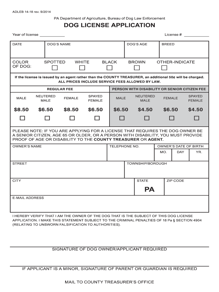 Pa Dog License  Form