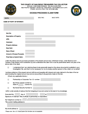 San Bernardino County Excess Proceeds List  Form