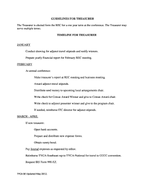 GUIDELINES for TREASURER the Treasurer is Elected Form the