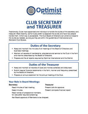 Duties of the Club Treasurer Capital District Key Club  Form