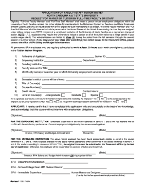 APPLICATION for FACULTWSTAFF TUITION WAIVER the  Form
