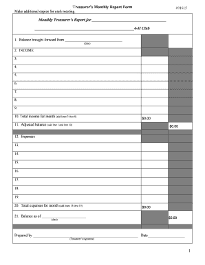 Printable Fillable Treasurer Report Forms