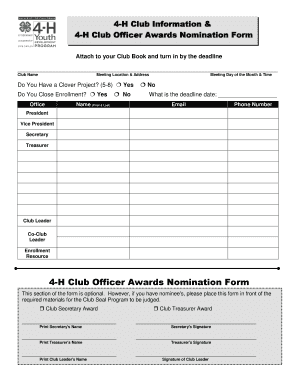 Club Info Form and Officer Award Nominees