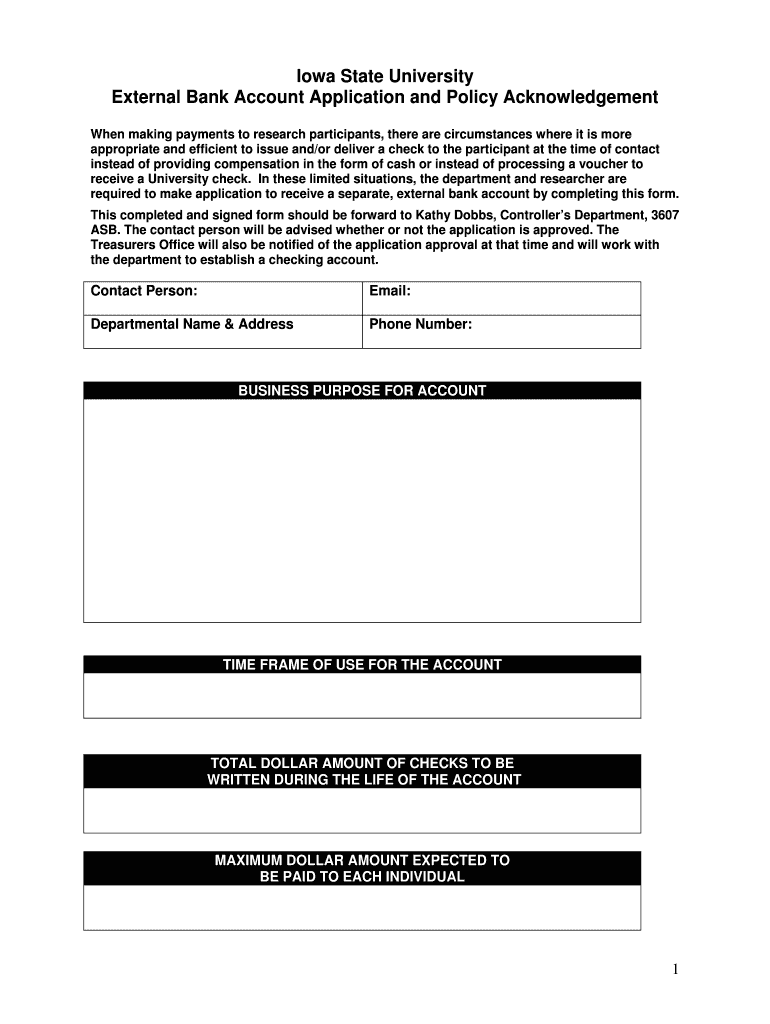 External Bank Account Application and Policy Acknowledgement  Form