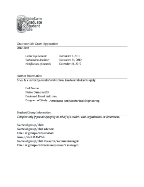 Graduate Life Grant Application Grant Graduate School  Form