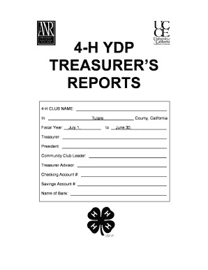 4 H YDP TREASURER&#039;S REPORTS CE Tulare  Form