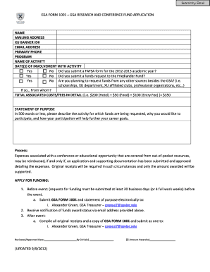 GSA FORM 1001 GSA RESEARCH and CONFERENCE FUND Xavier