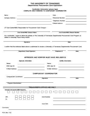 Procurement Card Application Office of the Treasurer the  Form