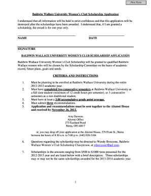 The Scholarship Application Baldwin Wallace University  Form