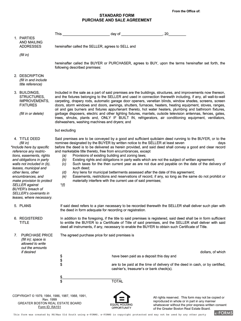 Massachusetts Purchase and Sale Agreement PDF  Form