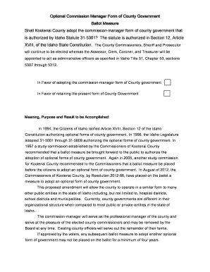 Optional Commission Manager Form of County Government Ballot