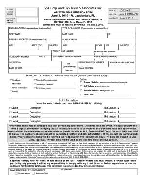 Written Bid Form Department of the Treasury Treasury