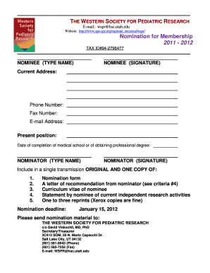 Nomination for Membership American Pediatric Society  Form