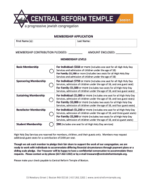 Membership Application PDF Central Reform Temple