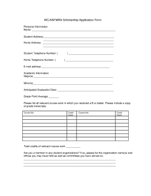 Scholarship Application Form 13 PDF Wisconsin Chapter Wcasfmra