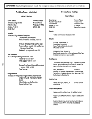 SAMPLE RESUMES Many Muhlenberg Students Are Using This Guide  Form