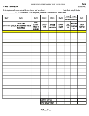 Monthly Report of Estate Tax Collections Illinois State Treasurer  Form