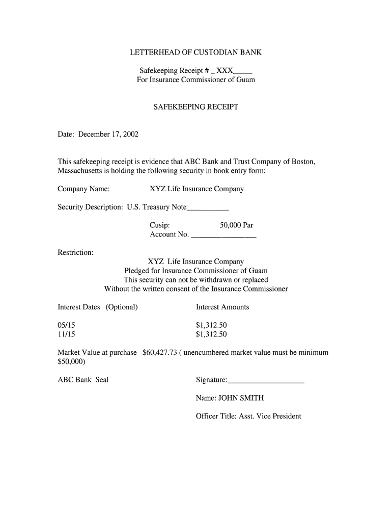 Safe Keeping Receipt Sample  Form