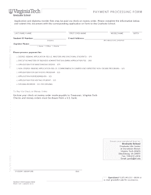 PAYMENT PROCESSING FORM Virginia Tech Graduate School Graduateschool Vt