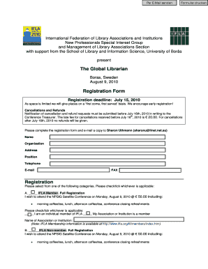 Registration Form the Global Librarian NPSIG Boras IFLA New