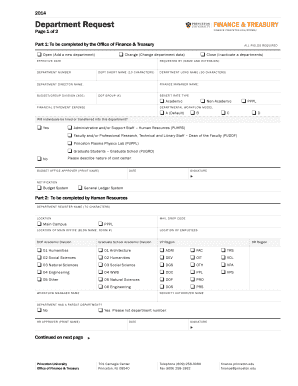 Department Request PRINCETON UNIVERSITY Office of Finance  Form