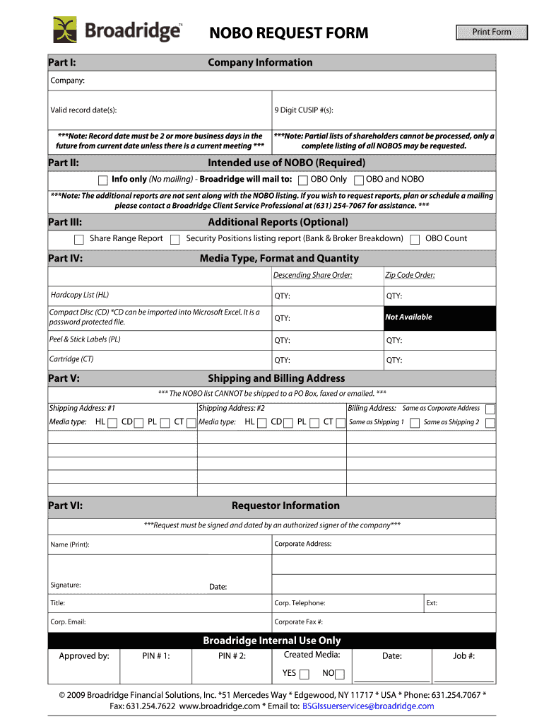 Broadridge Nobo Request Form