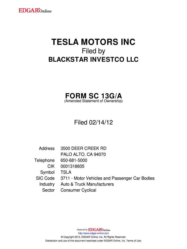 TESLA MOTORS INC  Form