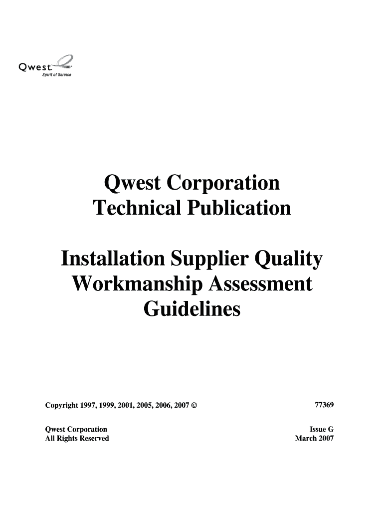 77369, Installation Supplier Quality Workmanship Assessment Guidelines 77369, Installation Supplier Quality Workmanship Assessme  Form
