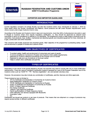 RUSSIAN FEDERATION and CUSTOMS UNION  Form