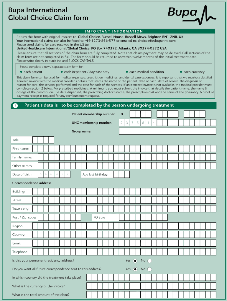 Bupa Clinical Claim Form