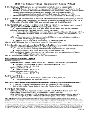 Tax Return Filings Nonresident Aliens NRAs Finance Fullerton  Form