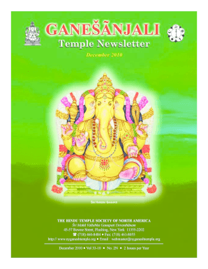 Ganeshanjali December the Hindu Temple Society of North  Form