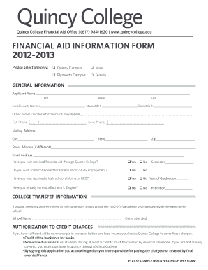  Financial Aid Information Form Quincy College 2012