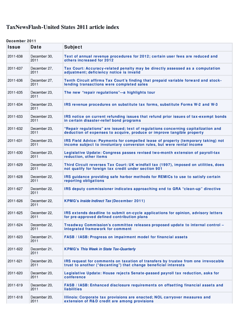 TaxNewsFlash United States Article Index KPMG  Form