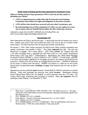 Quick Guide to Pooling and Servicing Agreements in Foreclosure Cases  Form