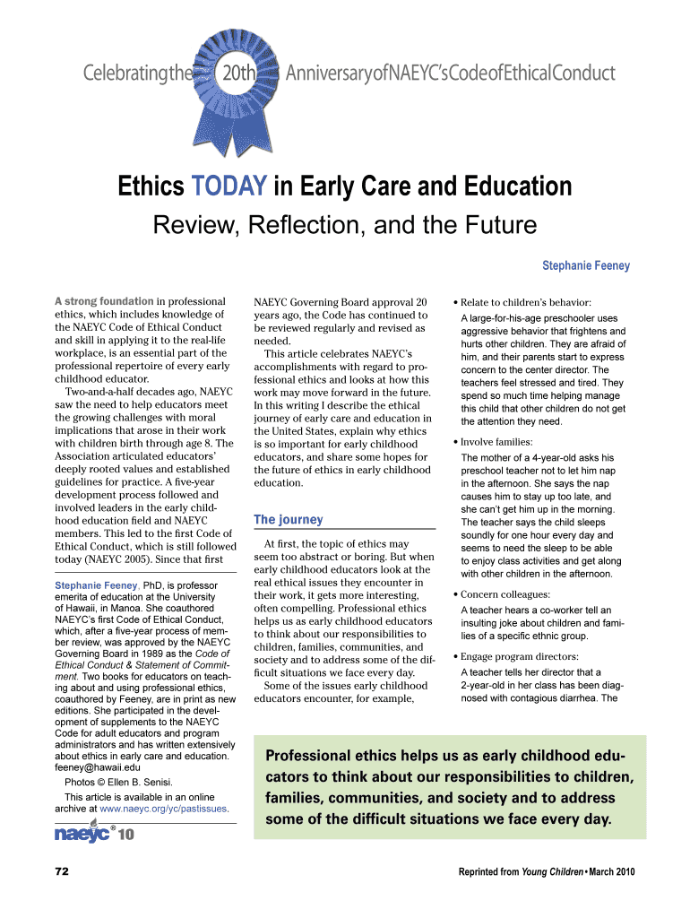 Ethics TODAY in Early Care and Education  Form
