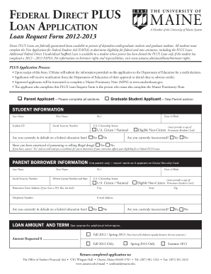 Federal Direct PlUS Loan APPlication University of Maine Umaine  Form