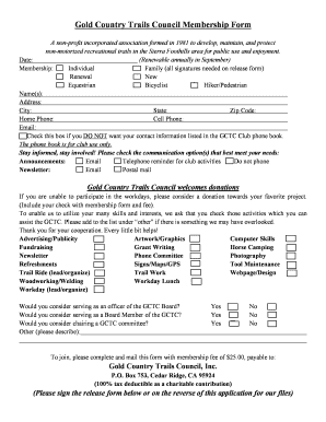 Gold Country Trails Council Membership Form