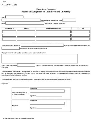 Record of Equipment on Loan from the University Accounting Office  Form