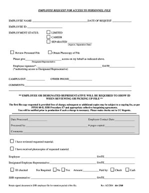  Request for Personnel File Forms 2004