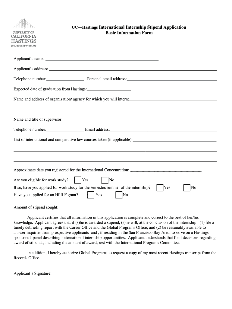 International Summer Internship Stipend Application  Form