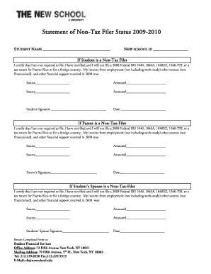 Non Tax Filer Form 10 the New School Newschool