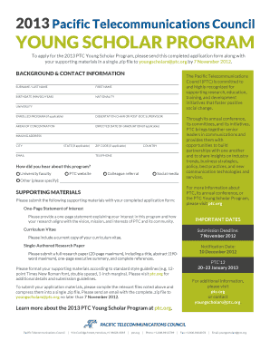 PTC Young Scholar Program Application Form Editable Ptc