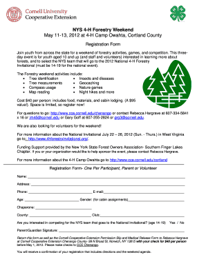 NYS 4 H Forestry Weekend Information and Cornell