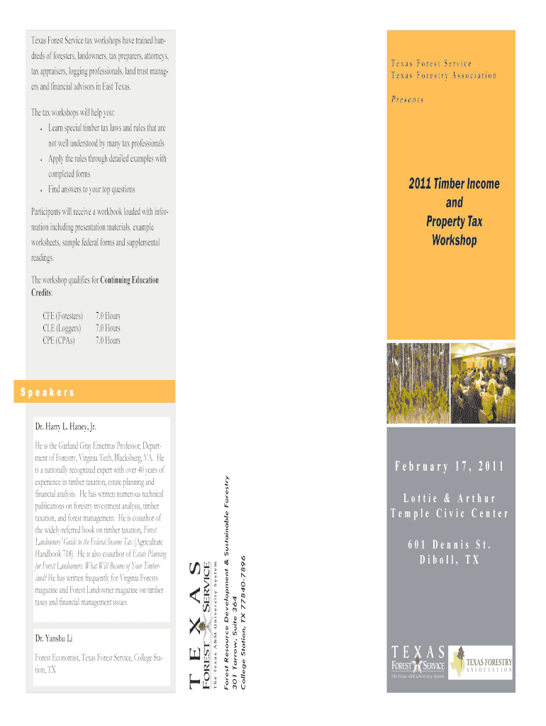 Texas Forest Service Tax Workshops Have Trained Hundreds of Foresters, Landowners, Tax Preparers, Attorneys, Tax Appraisers, Log  Form