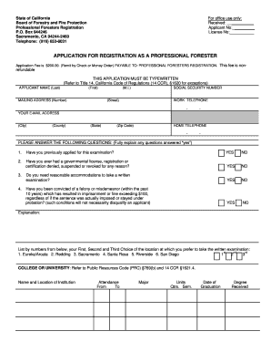 Application for Registration as a Professional Forester  Form
