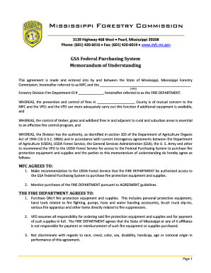 GSA Federal Purchasing System Memorandum of Understanding  Form