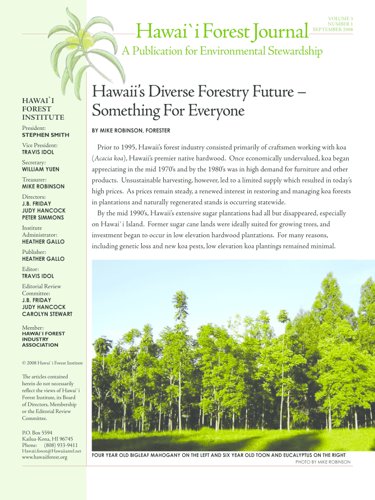 Hawai I Forest Journal Hawaii Forest Institute  Form