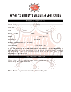 Volunteer Information Form Beverly&#039;s Birthdays