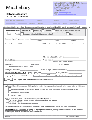 International Student and Scholar Services Carr Hall Middlebury College Middlebury, Vermont 05753 USA Telephone 802 443 5858 Fax  Form